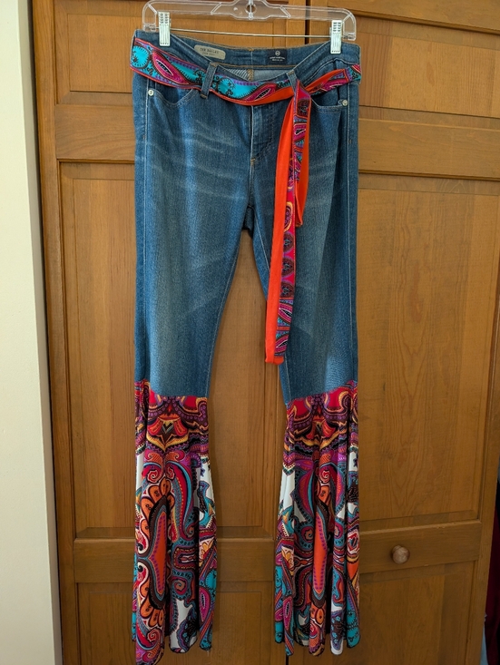 Ag Adriano Goldschmied Denim - Adrian Goldschmeid lWomen’s Blue Denim Jeans with Multicolor Paisley Flare and